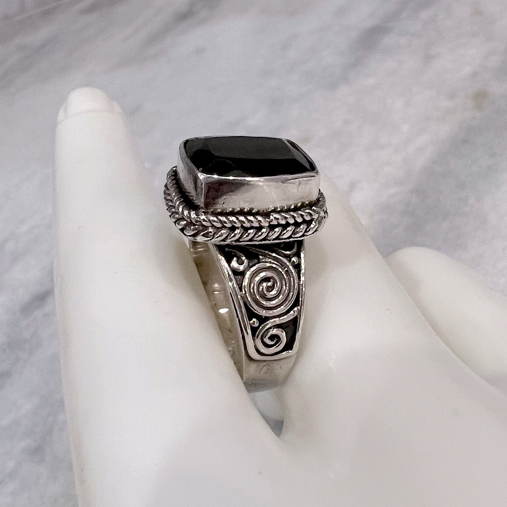 Silver Shungite Sterling Silver Scrolled Braided Design Ring - Picture 7 of 12